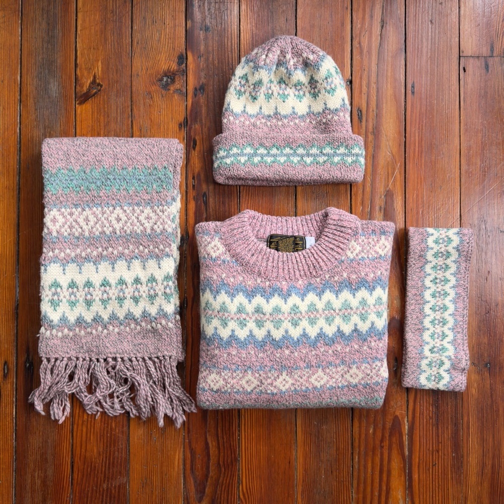 Vtg 80s/90s Eddie Bauer 4pc winter outerwear wool knit sweater set fair isle
